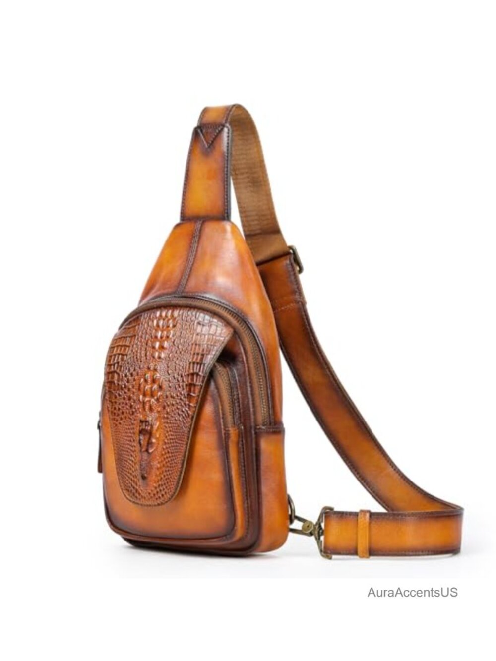 Genuine Leather Sling Bag Crocodile Flap Crossbody Purse